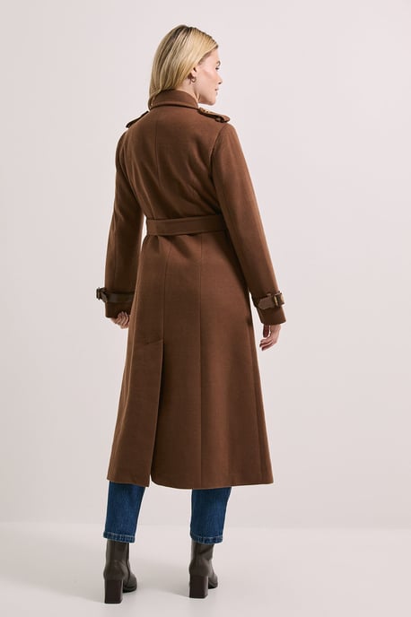 Cuff Detail Buttoned Longline Coat - Image 3