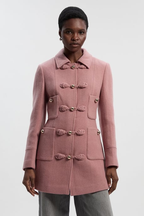 Wool Knot Detail Buckle Front Tailored Midi Coat - Image 1