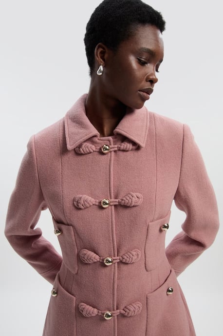 Wool Knot Detail Buckle Front Tailored Midi Coat - Image 2