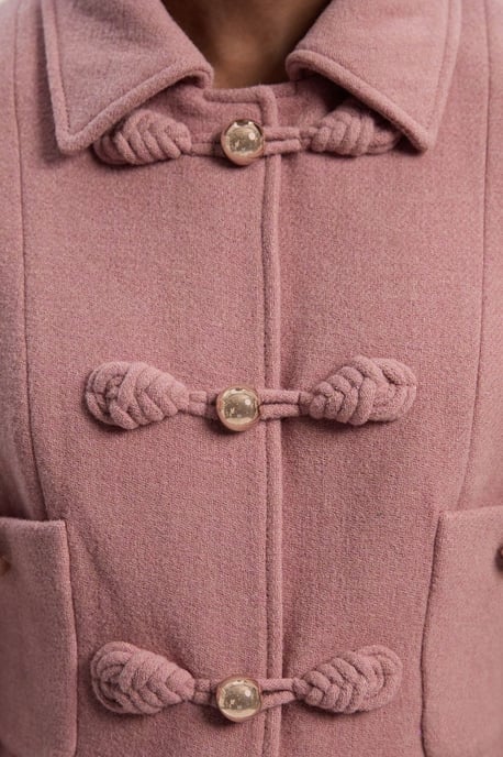 Wool Knot Detail Buckle Front Tailored Midi Coat - Image 3