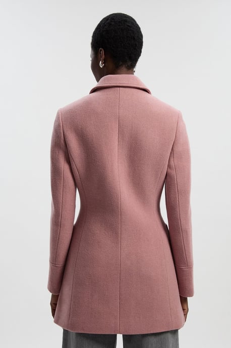 Wool Knot Detail Buckle Front Tailored Midi Coat - Image 4