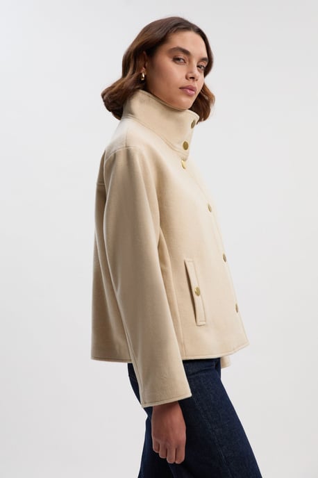 Brushed Wool  Funnel Neck Tailored Short Coat - Image 2