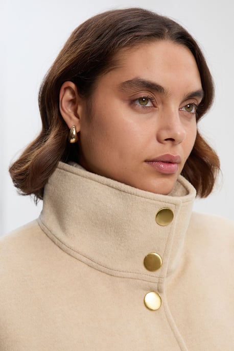 Brushed Wool  Funnel Neck Tailored Short Coat - Image 3