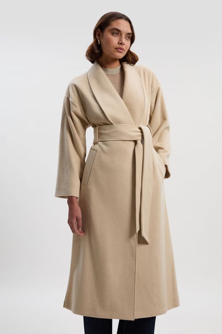 Brushed Wool Belted Wrap Tailored Maxi Coat - Image 1