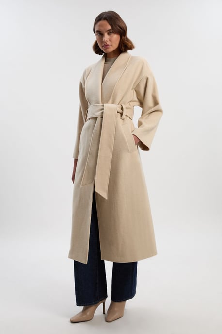 Brushed Wool Belted Wrap Tailored Maxi Coat - Image 2