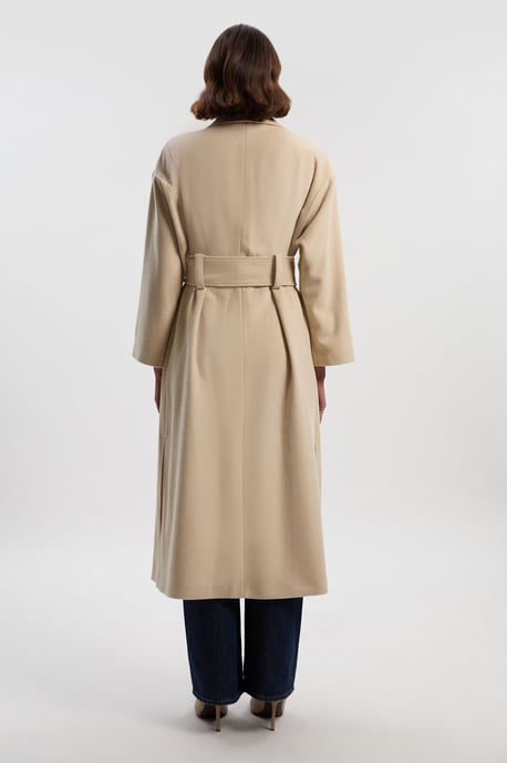 Brushed Wool Belted Wrap Tailored Maxi Coat - Image 4