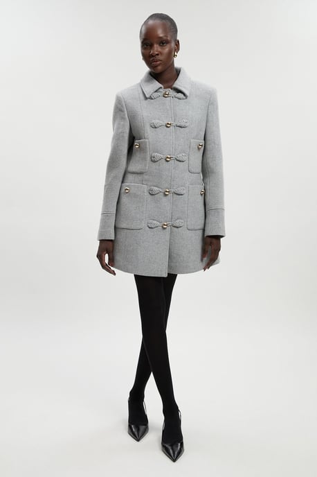 Wool Knot Detail Buckle Front Tailored Midi Coat - Image 1