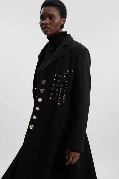 Wool Polished Whip Stitch Tailored Midi Coat - Image 1