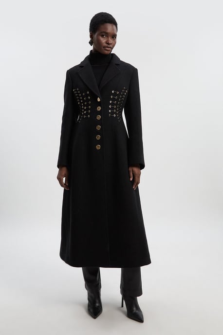 Wool Polished Whip Stitch Tailored Midi Coat - Image 2