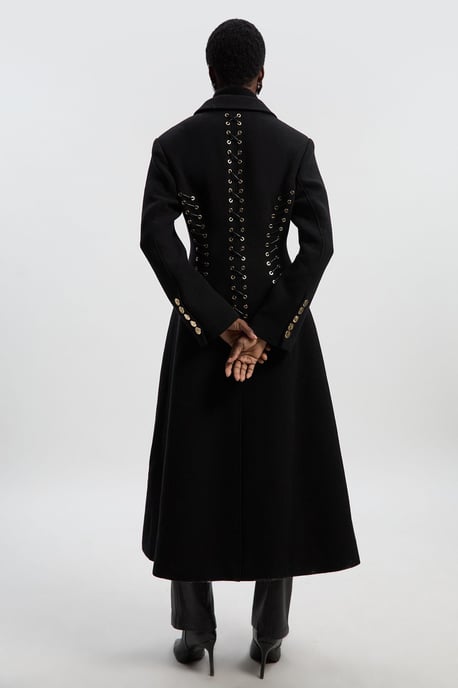 Wool Polished Whip Stitch Tailored Midi Coat - Image 4