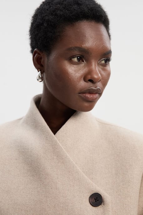 Wool Wrap Neck Tailored Belted Midi Coat - Image 2
