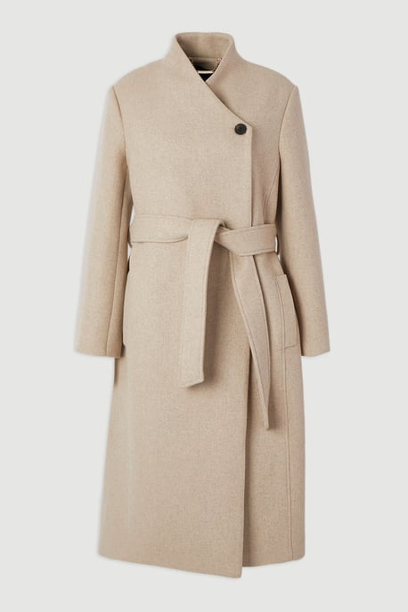 Wool Wrap Neck Tailored Belted Midi Coat - Image 4