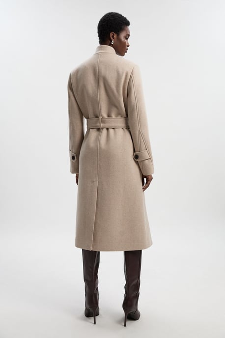 Wool Wrap Neck Tailored Belted Midi Coat - Image 5