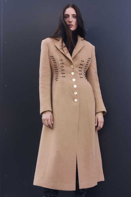 Wool Polished Whip Stitch Tailored Midi Coat - Image 1