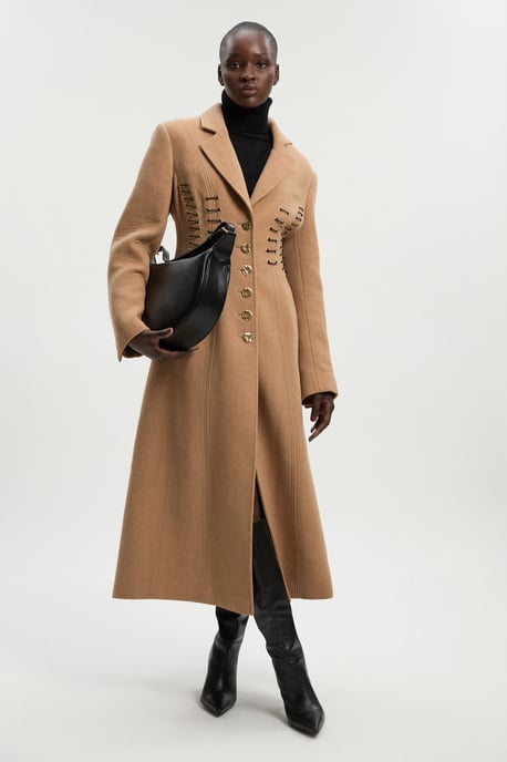 Wool Polished Whip Stitch Tailored Midi Coat - Image 2
