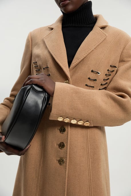 Wool Polished Whip Stitch Tailored Midi Coat - Image 3