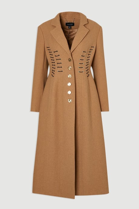 Wool Polished Whip Stitch Tailored Midi Coat - Image 4