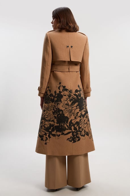 Wool Placement Print Tailored Double Breasted Belted Midi Coat - Image 5