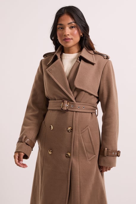 Petite Cuff Detail Buttoned Longline Coat - Image 2