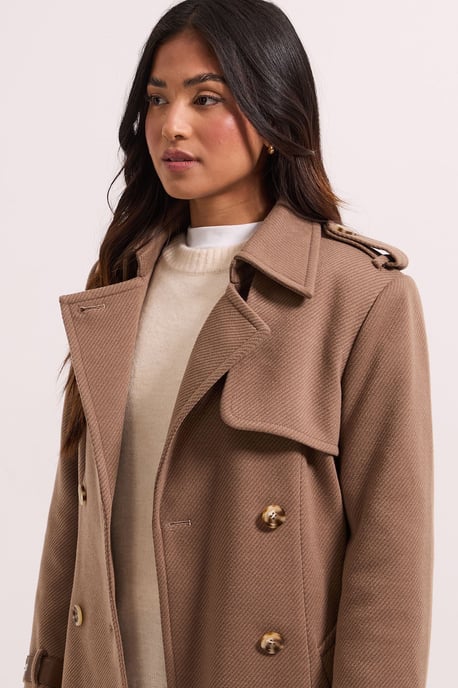 Petite Cuff Detail Buttoned Longline Coat - Image 3