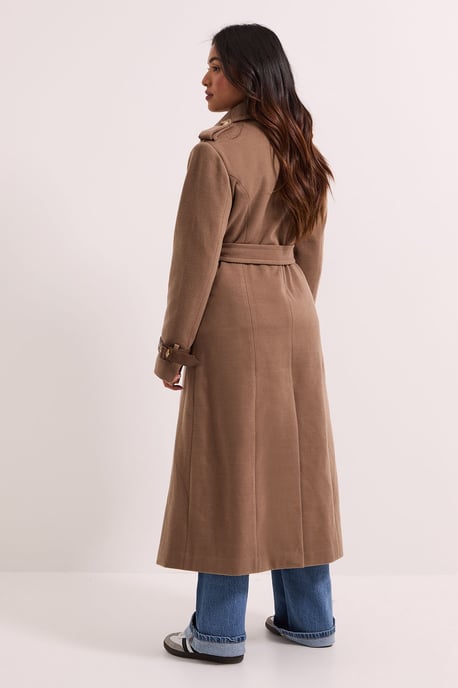 Petite Cuff Detail Buttoned Longline Coat - Image 4