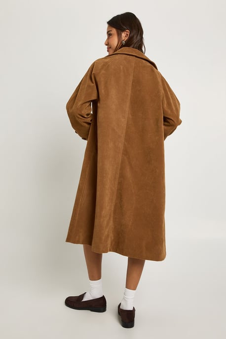 Faux Suede Collared Longline Jacket - Image 2