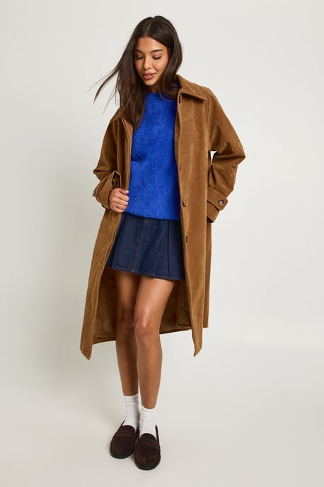 Faux Suede Collared Longline Jacket - Image 5