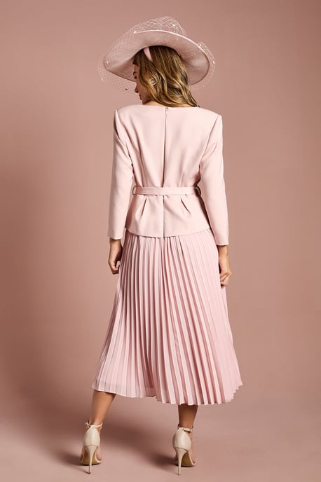 Crepe Bodice Long Sleeve Pleated Midi Dress - Image 3