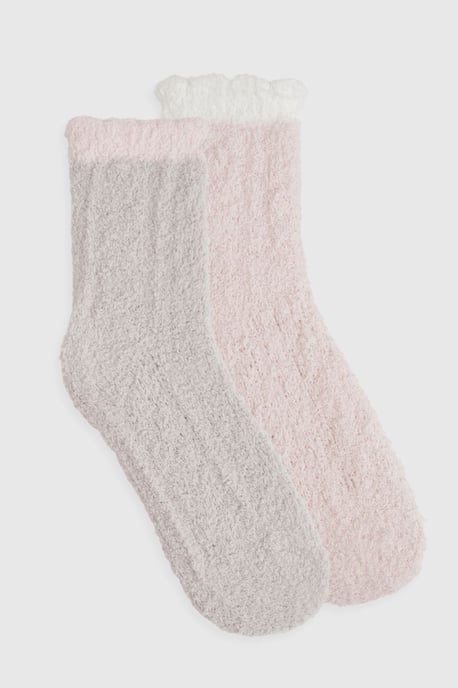Cable Knit Fluffy Socks 2 Pack - Image 1