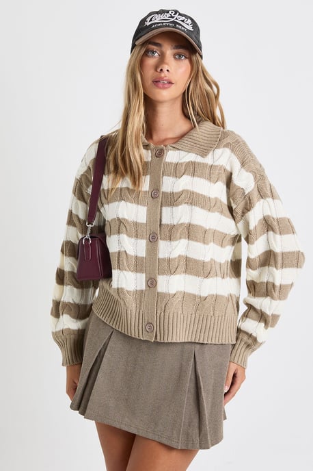 Stripe Collared Knit Cardigan - Image 1