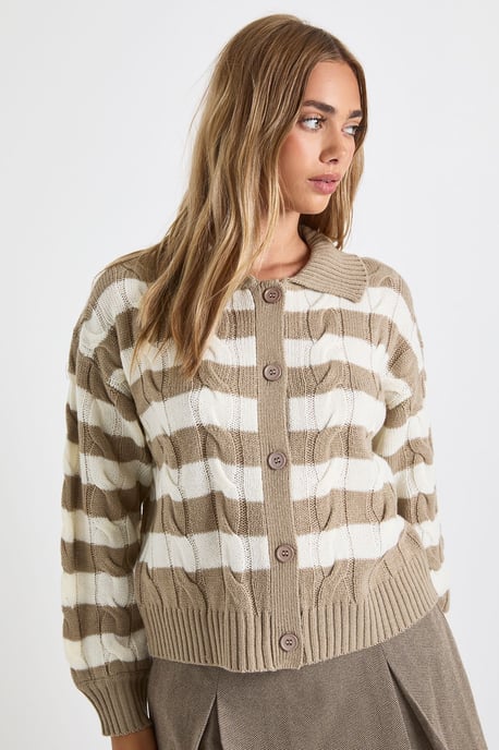 Stripe Collared Knit Cardigan - Image 3