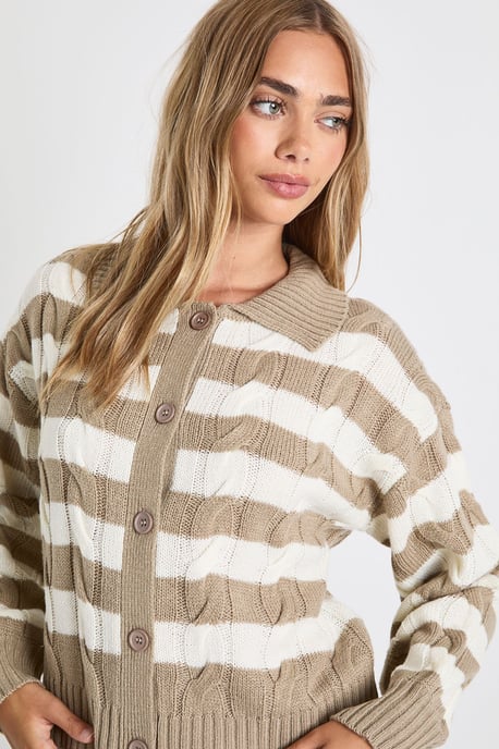Stripe Collared Knit Cardigan - Image 4