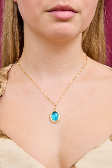 Gold Plated Turquoise Pendant Necklace - Image 1