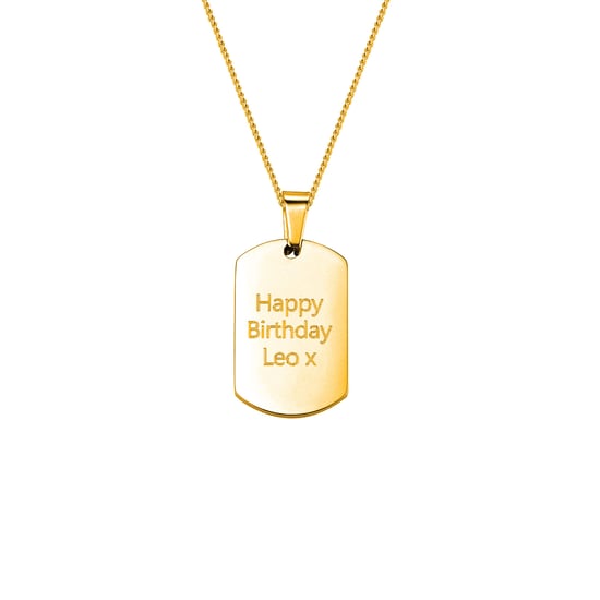 Gold Plated Stainless Steel Tag Pendant Curb Chain Necklace - Image 1