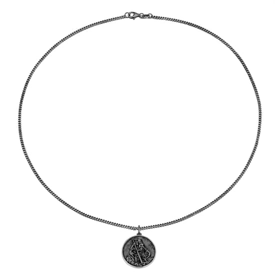 Gent's Oxidised Sterling Silver St Christopher Pendant Necklace - Image 1