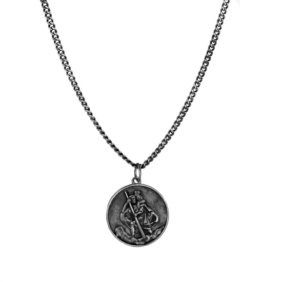 Gent's Oxidised Sterling Silver St Christopher Pendant Necklace - Image 2