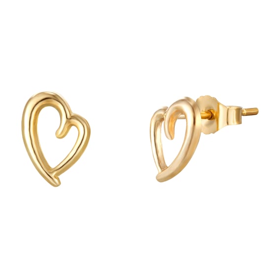 9ct Yellow Gold Curved Leaning Heart Stud Earrings - Image 1