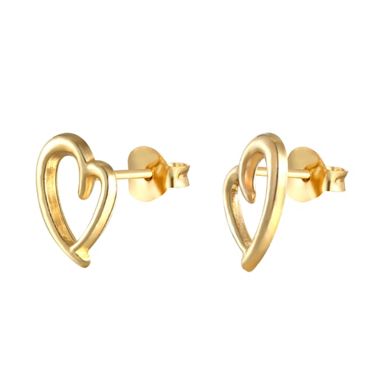 9ct Yellow Gold Curved Leaning Heart Stud Earrings - Image 2
