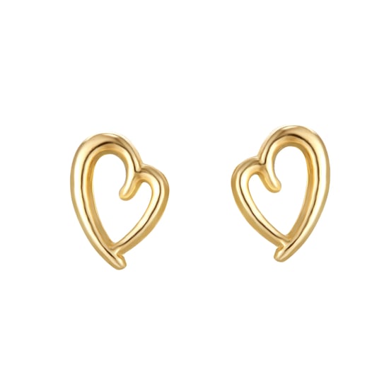 9ct Yellow Gold Curved Leaning Heart Stud Earrings - Image 3