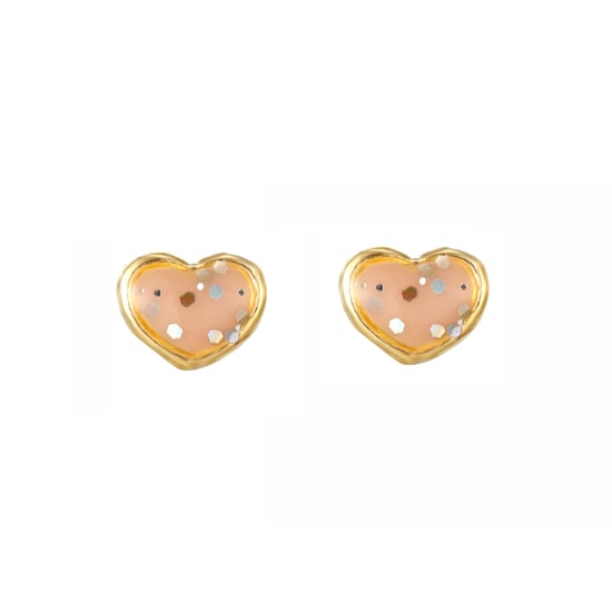 9ct Yellow Gold 4mm Glitter Heart Enamel Stud Earrings - Image 3