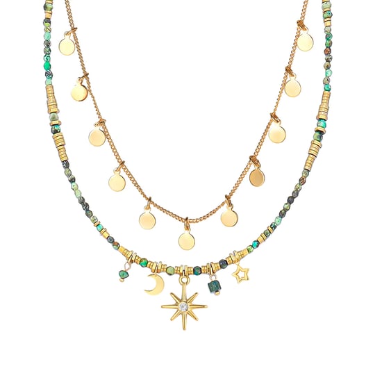 Gold Plated North Star And Bead Double Layer Charm Necklace - Image 1
