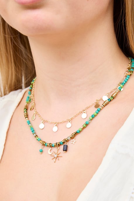 Gold Plated North Star And Bead Double Layer Charm Necklace - Image 3