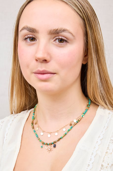 Gold Plated North Star And Bead Double Layer Charm Necklace - Image 4