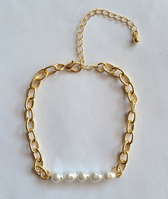 Gold Plated Chain And Pearl Stone Bracelet - Image 1