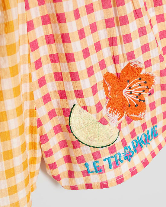 River Island Girls 2 Piece Set Orange Gingham Fruit Beachwear - Image 3