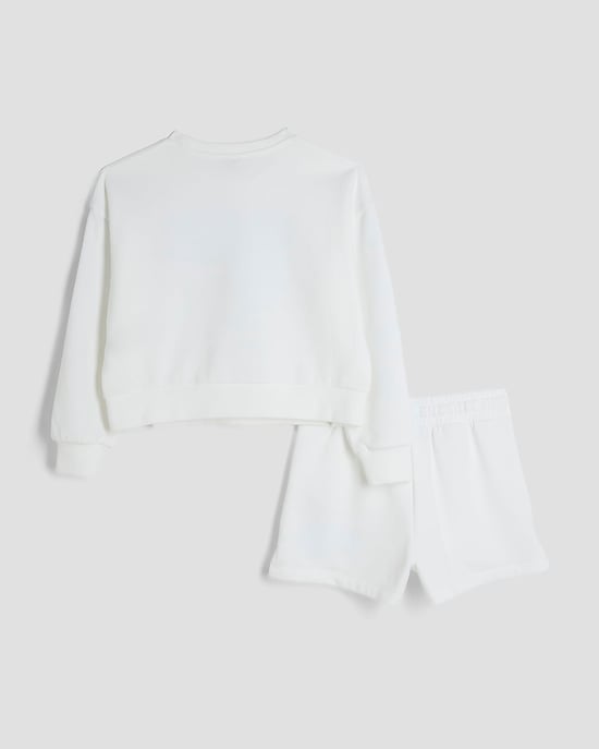 River Island Girls 2 Piece Set White Paris Sweatshirt & Shorts - Image 2