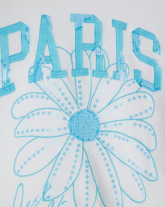 River Island Girls 2 Piece Set White Paris Sweatshirt & Shorts - Image 3