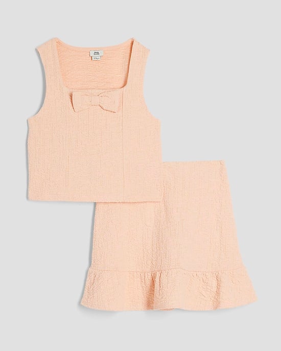 River Island Girls 2 Piece Set Coral Textured Waistcoat & Bottoms - Image 1
