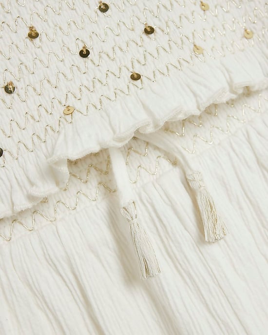 River Island Girls 2 Piece Set White Lurex Shirred Crop Top Trousers - Image 3