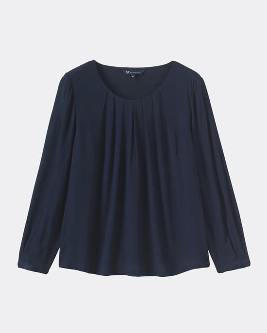 Pleat Neck Top in Dark Blue - Image 1